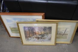 Mixed Lot - pictures to include R C Clarke, Study of rural landscape, a golfing print after