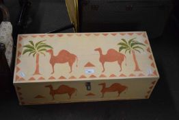 Small wooden box with camel decoration