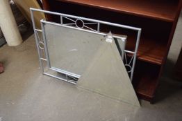 Triangular bevelled wall mirror together with a rectangular metal framed wall mirror (2)