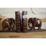 Pair of wooden carved elephant bookends