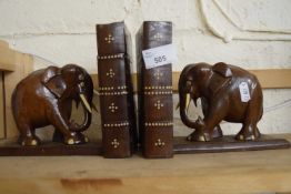 Pair of wooden carved elephant bookends