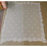 A late Victorian lace veil/shawl, with scalloped edges and floral detail throughout, approx. 163 x