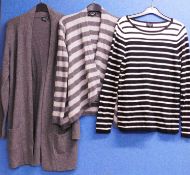 Three Jaeger cashmere jumpers to include a grey three quarter length cargidan, an open fronted