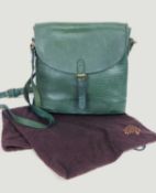 A green Mulberry cross body bag, the green textured leather with flap closure, buckle and stud