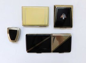Four compacts: to include a square black Stratton compact with giardinetto style basket of flowers