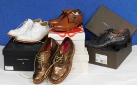Four pairs of lady's shoes, to include a pair of black and grey faux snakeskin lace up brogues by