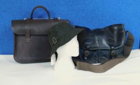 A Barbour satchel and a Barbour hat together with a brown leather "Oxford" music case (3)