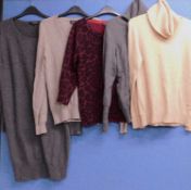 Five cashmere jumpers by Jaeger to include two roll necks, size S/M, one animal print, size S/M, one
