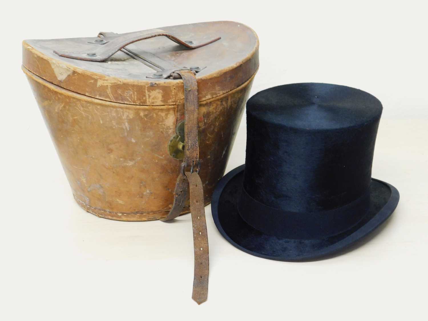 A black silk top hat by Hope Brosthers Ltd., Ludgate Hill, London, inner diameter approx. 55cm, with - Image 2 of 9