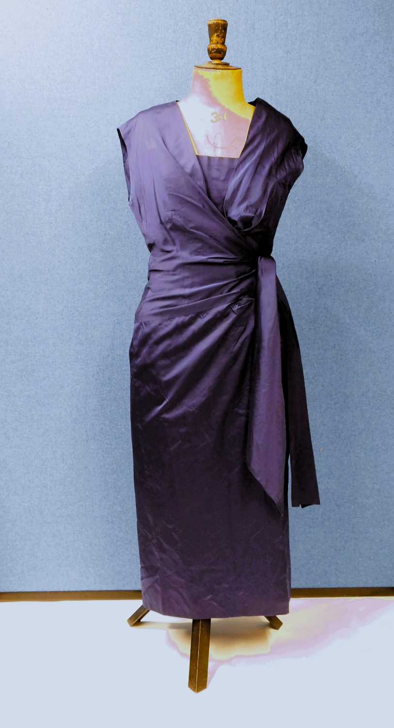 A navy blue satin dress and matching jacket by Hardy Amies, 14 Saville Row, London, W1, the capped - Image 4 of 12