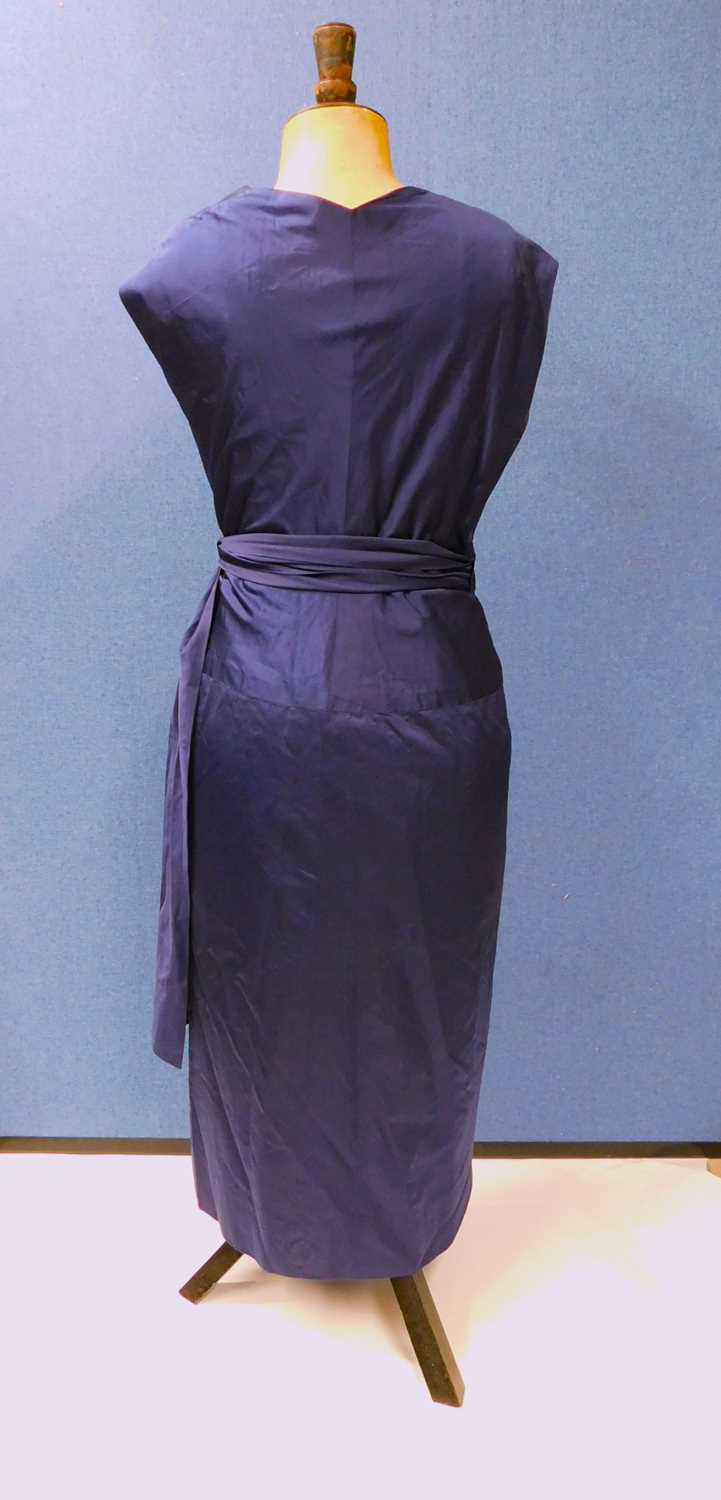 A navy blue satin dress and matching jacket by Hardy Amies, 14 Saville Row, London, W1, the capped - Image 5 of 12