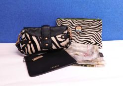 A quantity of lady's accessories to include a zebra print pony skin and leather bag by Jaeger,