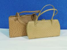Two ostrich leather handbags, one in medium tan by Marquessa the other in light tan by Holmes of