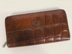 A brown Mulberry purse, the mock croc leather with three quarter zip closure, internal zip