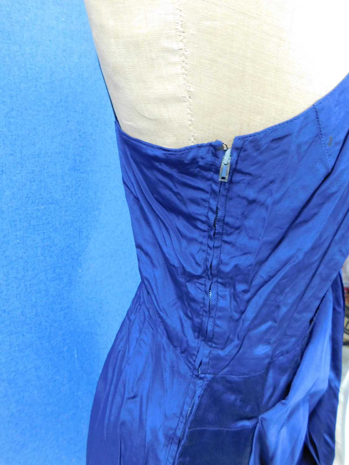 A navy blue satin dress and matching jacket by Hardy Amies, 14 Saville Row, London, W1, the capped - Image 12 of 12