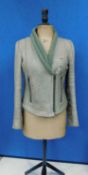 A sage green leather biker style jacket by Helmut Lang, zip front with zip pockets, size M
