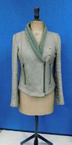 A sage green leather biker style jacket by Helmut Lang, zip front with zip pockets, size M
