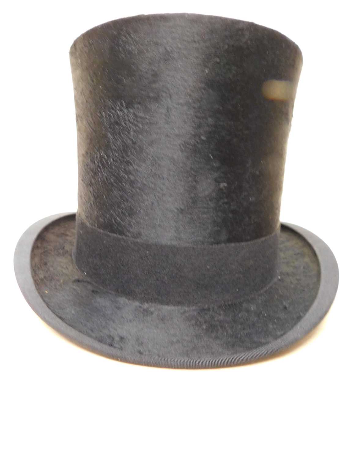 A black silk top hat by Hope Brosthers Ltd., Ludgate Hill, London, inner diameter approx. 55cm, with - Image 4 of 9