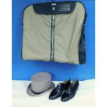 A group of gents accessories to include a beige top hat, size UK6/6.5, a pair of gents leather and