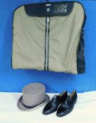A group of gents accessories to include a beige top hat, size UK6/6.5, a pair of gents leather and