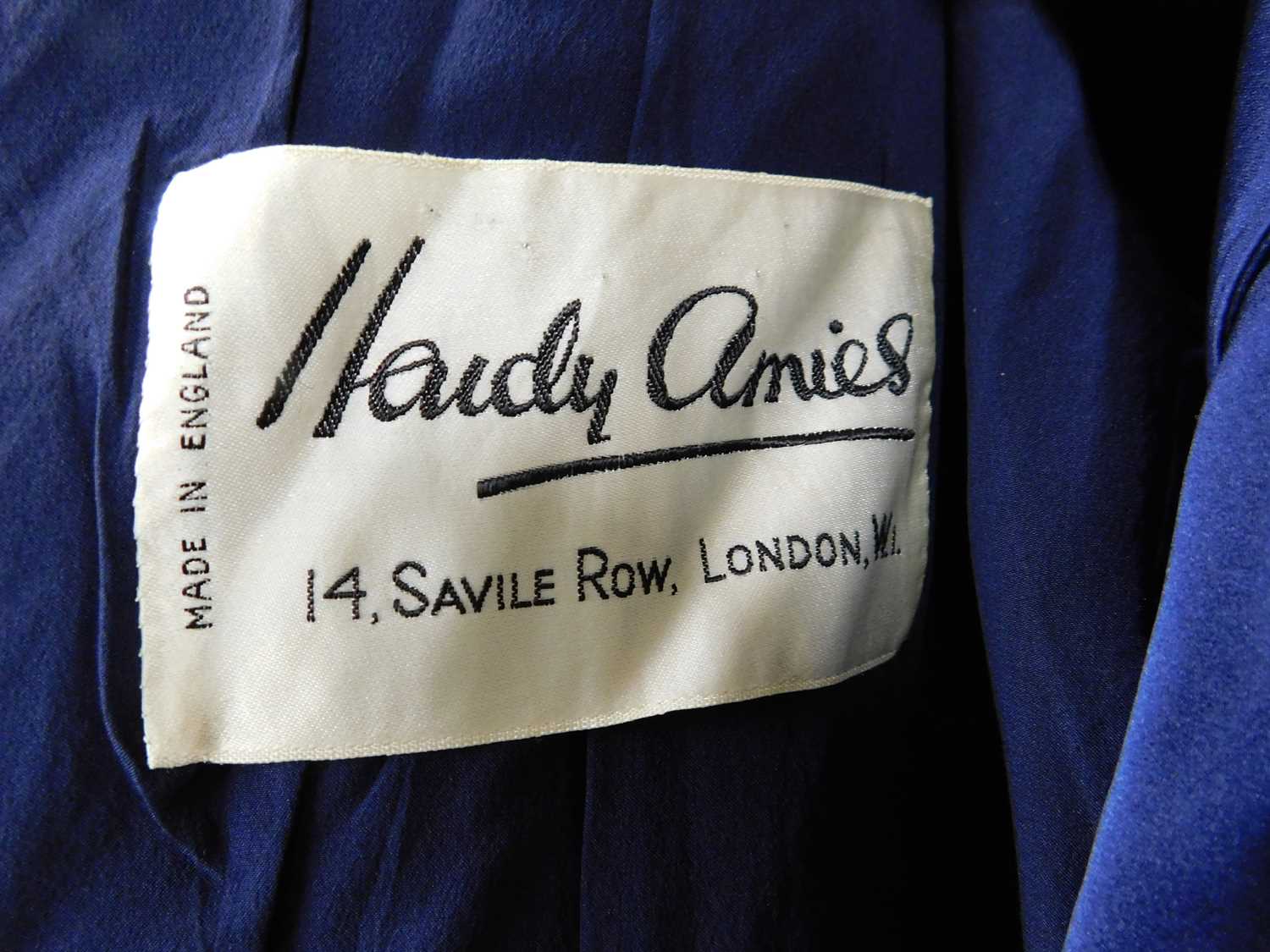 A navy blue satin dress and matching jacket by Hardy Amies, 14 Saville Row, London, W1, the capped - Image 6 of 12
