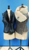 Two lady's gillets, to include a brown leather and sheepskin asymmetrical cross-over zipped gillet