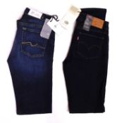 A pair of Levi 712 slim jeans, size 27 x 34, brand new with tags, together with a pair of "7 for all
