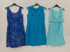 Three lady's mid 20th century dresses to include a turquoise lace overlay shift by Cresta; a '