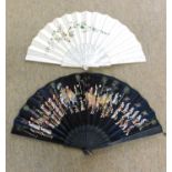 Two fans: to include a mother-of-pearl handled and floral silk embroidered fan and an Eastern