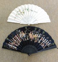 Two fans: to include a mother-of-pearl handled and floral silk embroidered fan and an Eastern