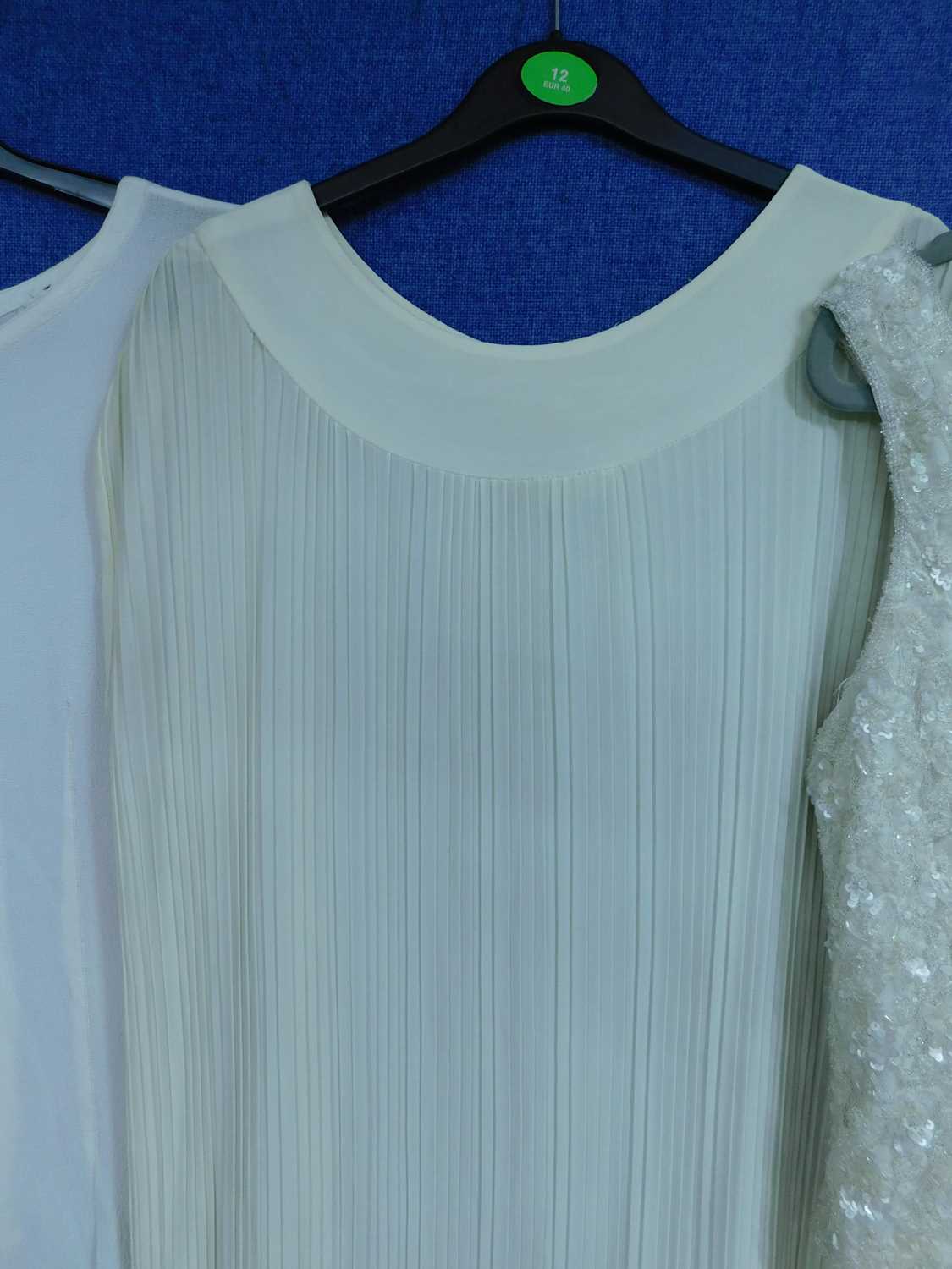 Three cream lady's occasion wear dresses to include a sleeveless shift by Monsoon Twilight with - Image 8 of 8