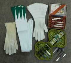 A quantity of lady's accessories and accoutrements, to include a pair of white leather evening