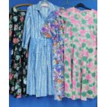 Four mid 20th Century lady's cotton printed dresses (4)
