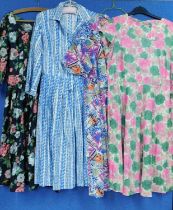 Four mid 20th Century lady's cotton printed dresses (4)