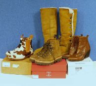 Four pairs of lady's boots, to include a pair of friesien pattern pony skin boots by Penelope