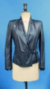 A lady's black leather jacket by Helmut Lang, with cross-over front and buckle fastening, front