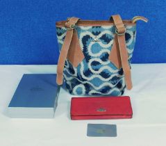 A Vivienne Westwood 'Squiggle bag' and a Vivienne Westwood purse, the bag in blue and cream fabric
