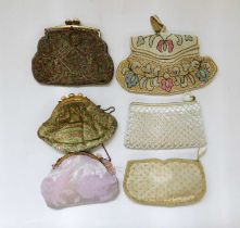 Six assorted lady's beaded evening bags and purses, (6)