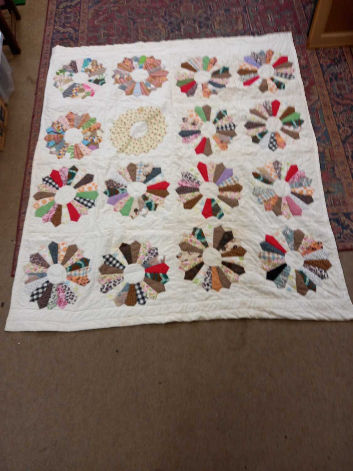 A patchwork quilt, with cream ground and multi colour patchwork design, approx. 168 x 190cm - Image 2 of 11