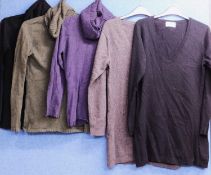 Five cashmere jumpers by Brora to include three roll necks, size 10 and two three quarter length