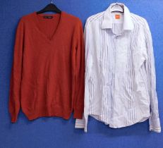 Two items of menswear to include a Ralph Lauren burnt orange V neck jumper, size M together with a