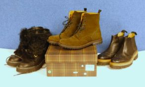 Three pairs of lady's boots to include a pair of black leather brogue chelsea boots by Grenson, size