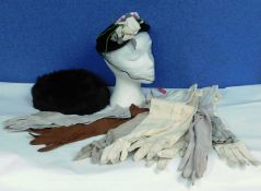A quantity of assorted lady's accessories to include a fur hat by Harvey Nichols, a mid 20th Century