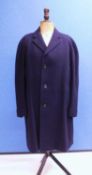 A gentleman's Burberry overcoat, the navy blue wool single breasted coat, with button front, V-