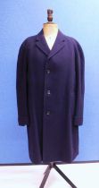 A gentleman's Burberry overcoat, the navy blue wool single breasted coat, with button front, V-