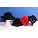 Four lady's hats, to include a black wool felt Fedora by Brora, size S-M together with two wool