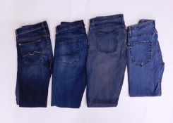 Four pairs of jeans, two by "7 for all mankind" jeans, both size 27, together with two pairs of