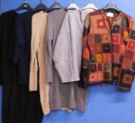 Six assorted jumpers to include a black cashmere sweater dress, size S, a camel coloured and a