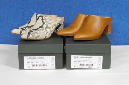 Two pairs of lady's heeled mules by Hobbs, to include Sienna Court in vegetable leather, light