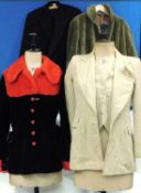 A quantity of mid 20th Century lady's and mens wear to include a lady's faux fur beige swing jacket,